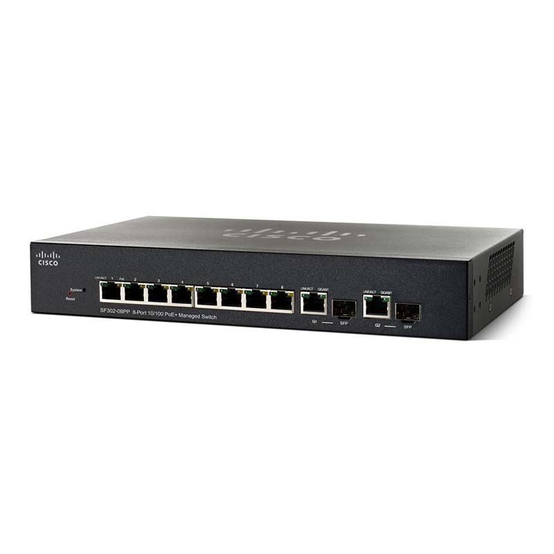 Cisco SF302-08PP 8 Port 10/100 PoE+ Managed Switch + 2 x SFP